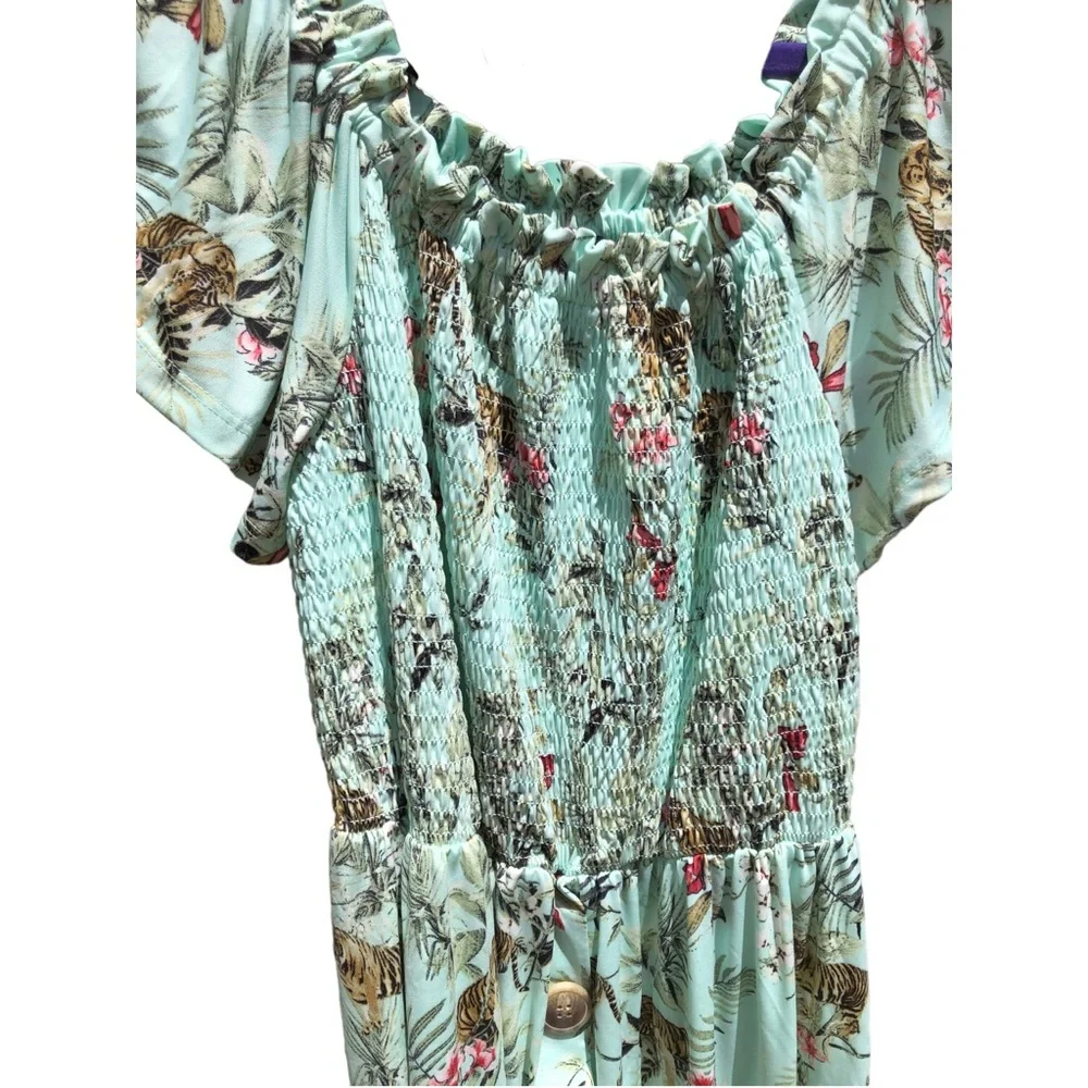 • Robert Louis Smocked Green Floral Peasant Dress, Med - Picture 2 of 8